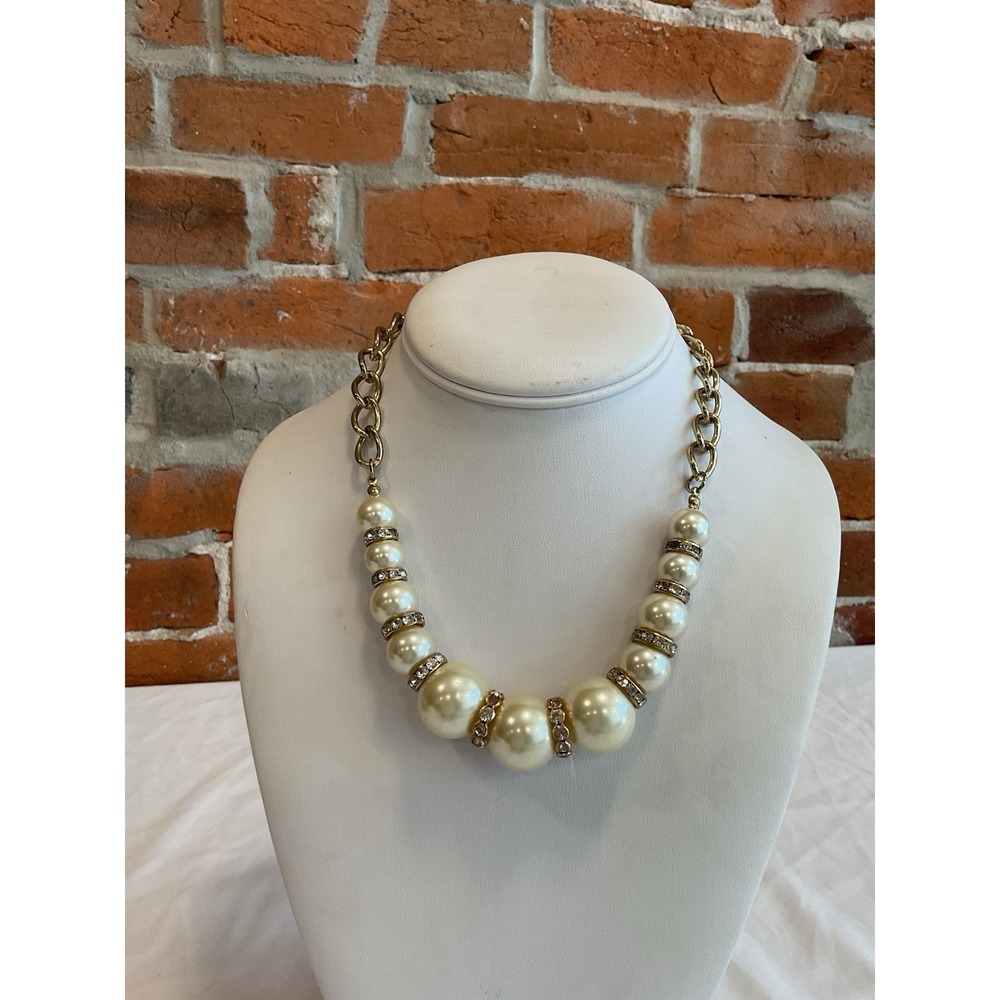 Vintage JLO Jennifer Lopez Pearl Beaded Necklace Gold Tone Costume Jewelry